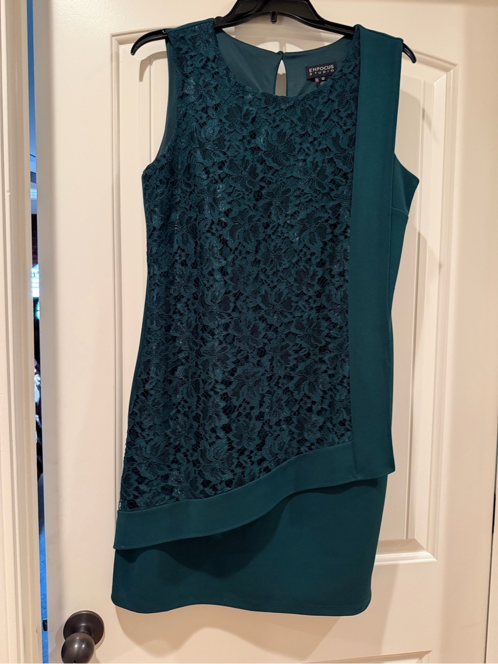 Enfocus Studio Teal Lace Overlay Mini Dress